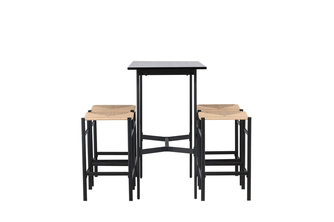 Venture Home Rax Bar Table 120*60 - Black / Black MDF +Polly Bar Chair - Black / Nature Rubberwood , Seat Rope _4