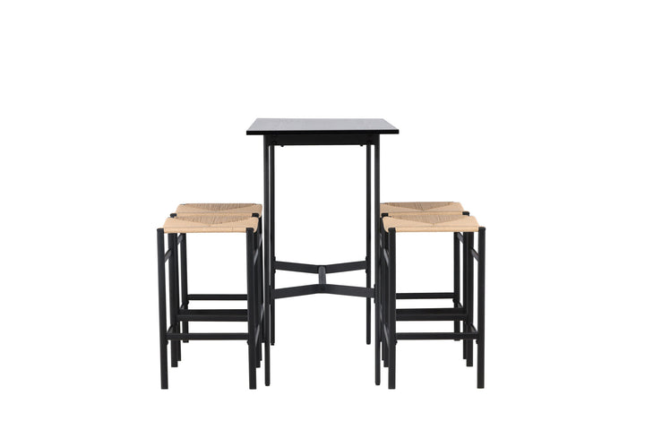 Venture Home Rax Bar Table 120*60 - Black / Black MDF +Polly Bar Chair - Black / Nature Rubberwood , Seat Rope _4