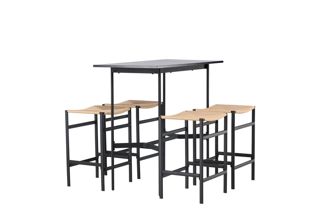 Venture Home Rax Bar Table 120*60 - Black / Black MDF +Polly Bar Chair - Black / Nature Rubberwood , Seat Rope _4