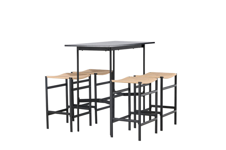 Venture Home Rax Bar Table 120*60 - Black / Black MDF +Polly Bar Chair - Black / Nature Rubberwood , Seat Rope _4