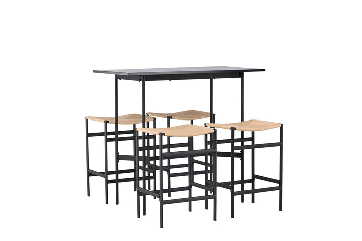 Venture Home Rax Bar Table 120*60 - Black / Black MDF +Polly Bar Chair - Black / Nature Rubberwood , Seat Rope _4