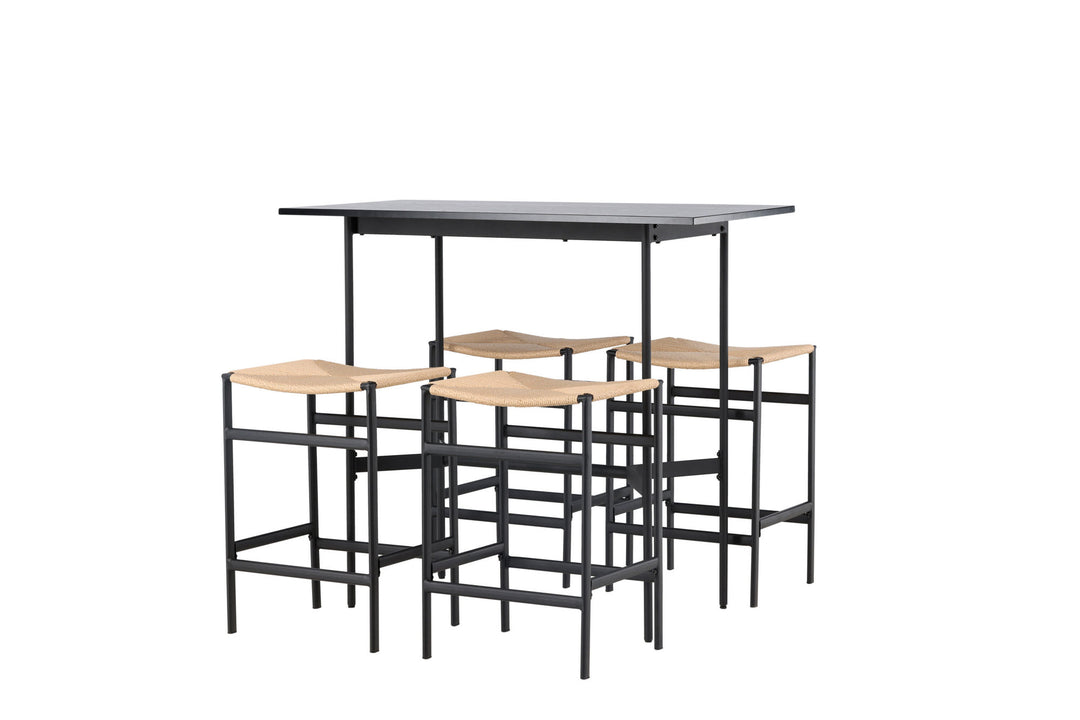 Venture Home Rax Bar Table 120*60 - Black / Black MDF +Polly Bar Chair - Black / Nature Rubberwood , Seat Rope _4