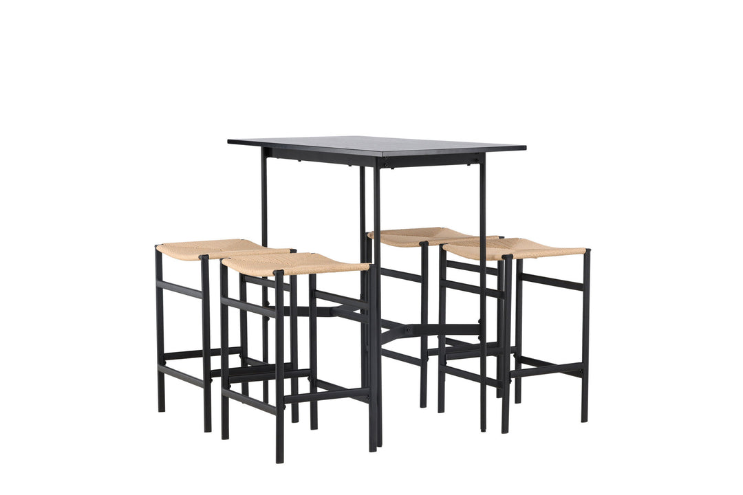 Venture Home Rax Bar Table 120*60 - Black / Black MDF +Polly Bar Chair - Black / Nature Rubberwood , Seat Rope _4