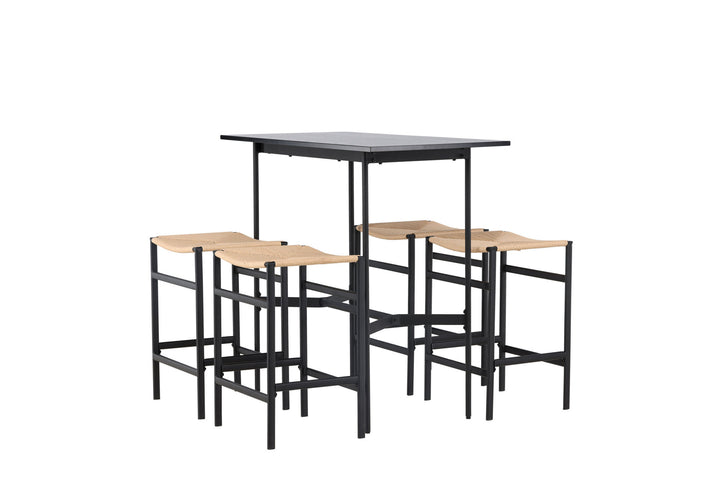 Venture Home Rax Bar Table 120*60 - Black / Black MDF +Polly Bar Chair - Black / Nature Rubberwood , Seat Rope _4