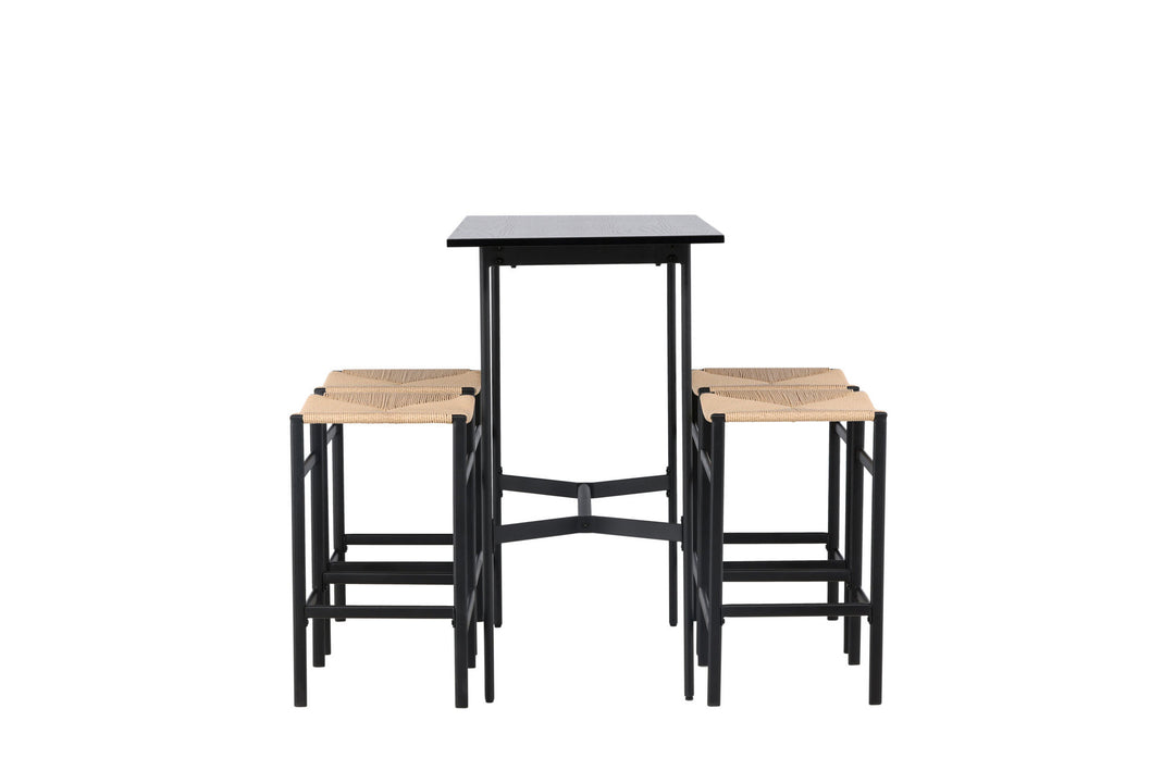 Venture Home Rax Bar Table 120*60 - Black / Black MDF +Polly Bar Chair - Black / Nature Rubberwood , Seat Rope _4