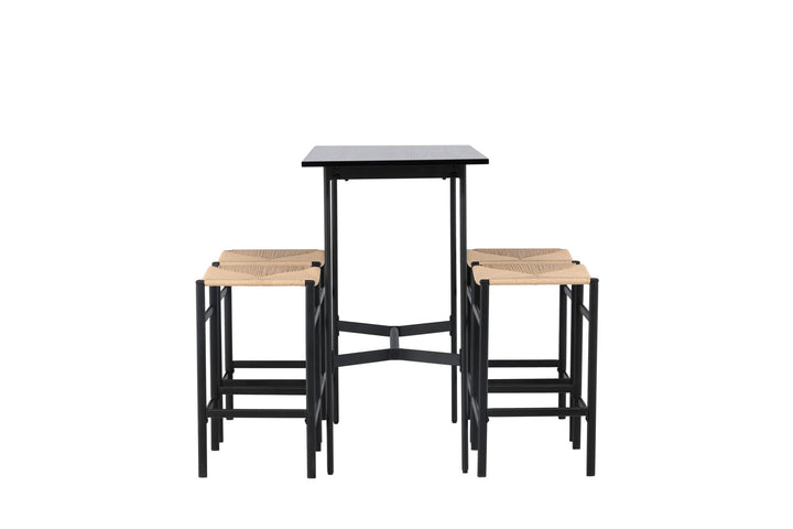 Venture Home Rax Bar Table 120*60 - Black / Black MDF +Polly Bar Chair - Black / Nature Rubberwood , Seat Rope _4