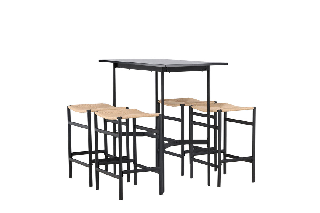 Venture Home Rax Bar Table 120*60 - Black / Black MDF +Polly Bar Chair - Black / Nature Rubberwood , Seat Rope _4
