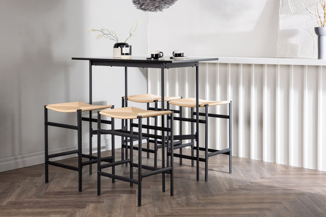 Venture Home Rax Bar Table 120*60 - Black / Black MDF +Polly Bar Chair - Black / Nature Rubberwood , Seat Rope _4