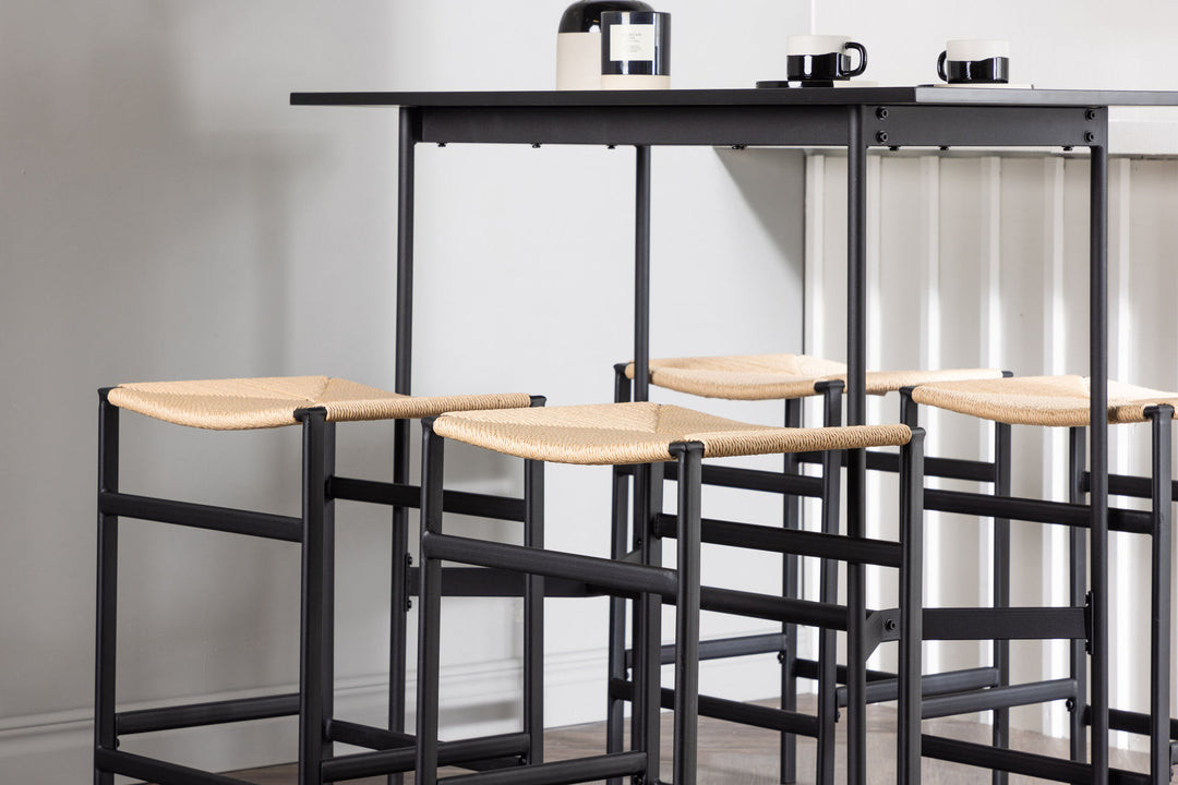 Venture Home Rax Bar Table 120*60 - Black / Black MDF +Polly Bar Chair - Black / Nature Rubberwood , Seat Rope _4