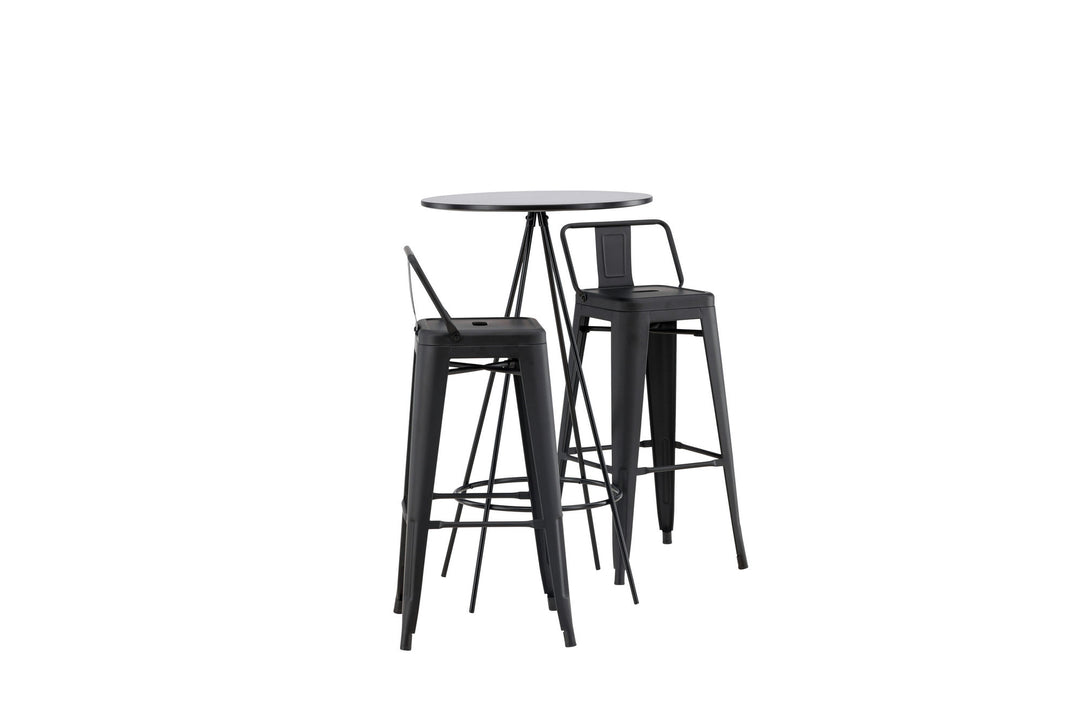 Venture Home Bistro Bar Table φ60 - Black / MDF with veneer +Tempe Flat Bar Chair - Matte black / Metal _2