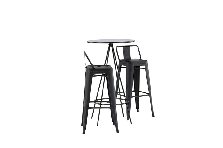 Venture Home Bistro Bar Table φ60 - Black / MDF with veneer +Tempe Flat Bar Chair - Matte black / Metal _2