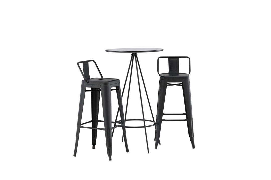 Venture Home Bistro Bar Table φ60 - Black / MDF with veneer +Tempe Flat Bar Chair - Matte black / Metal _2