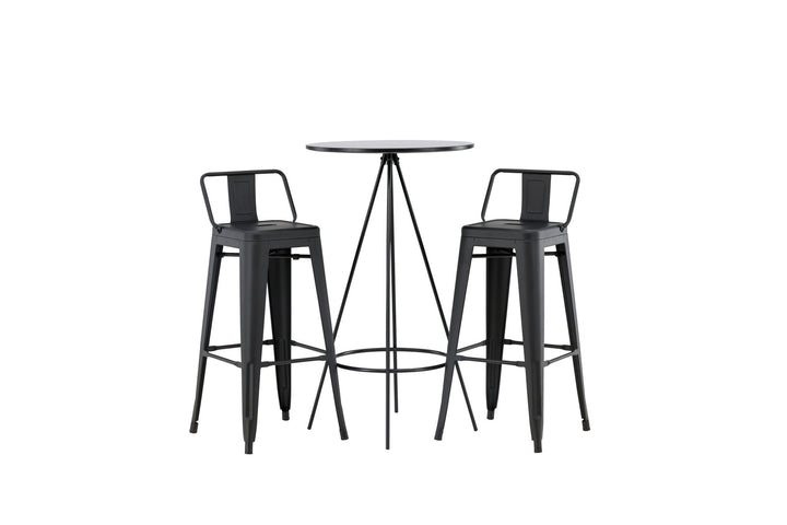 Venture Home Bistro Bar Table φ60 - Black / MDF with veneer +Tempe Flat Bar Chair - Matte black / Metal _2