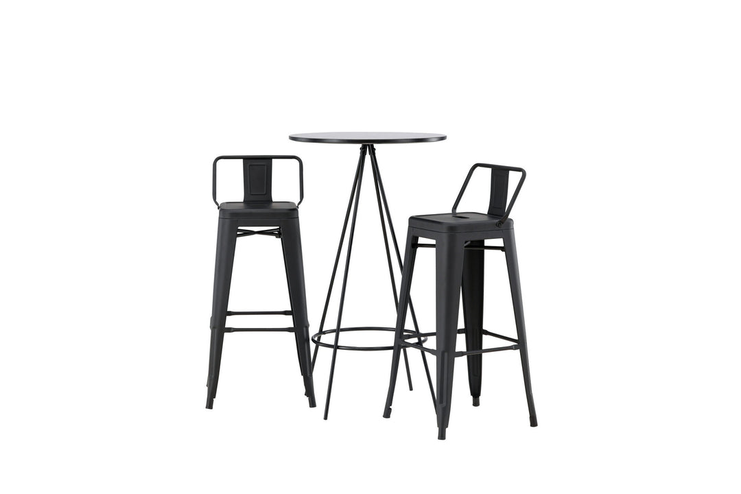 Venture Home Bistro Bar Table φ60 - Black / MDF with veneer +Tempe Flat Bar Chair - Matte black / Metal _2