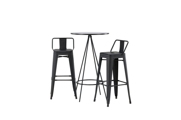 Venture Home Bistro Bar Table φ60 - Black / MDF with veneer +Tempe Flat Bar Chair - Matte black / Metal _2