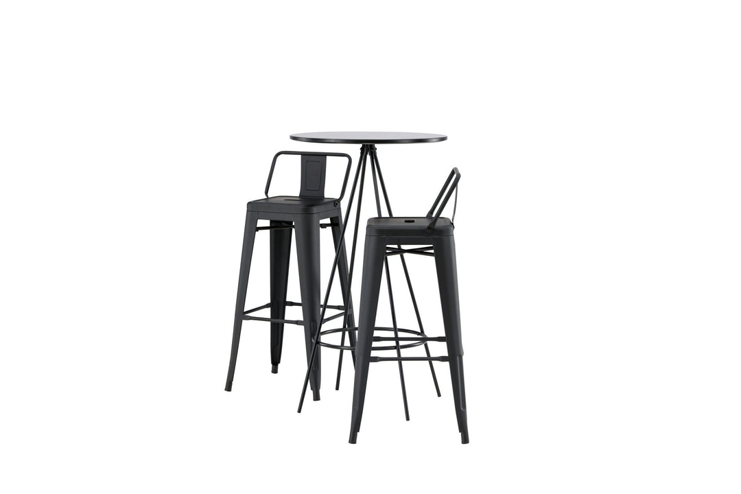 Venture Home Bistro Bar Table φ60 - Black / MDF with veneer +Tempe Flat Bar Chair - Matte black / Metal _2