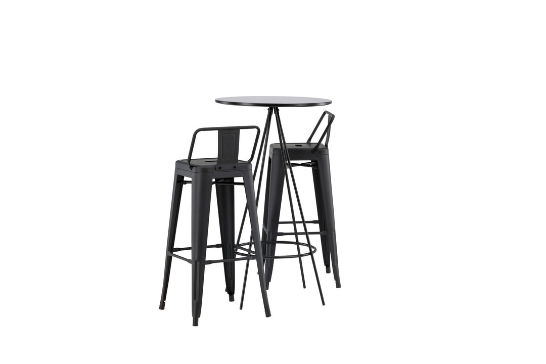 Venture Home Bistro Bar Table φ60 - Black / MDF with veneer +Tempe Flat Bar Chair - Matte black / Metal _2
