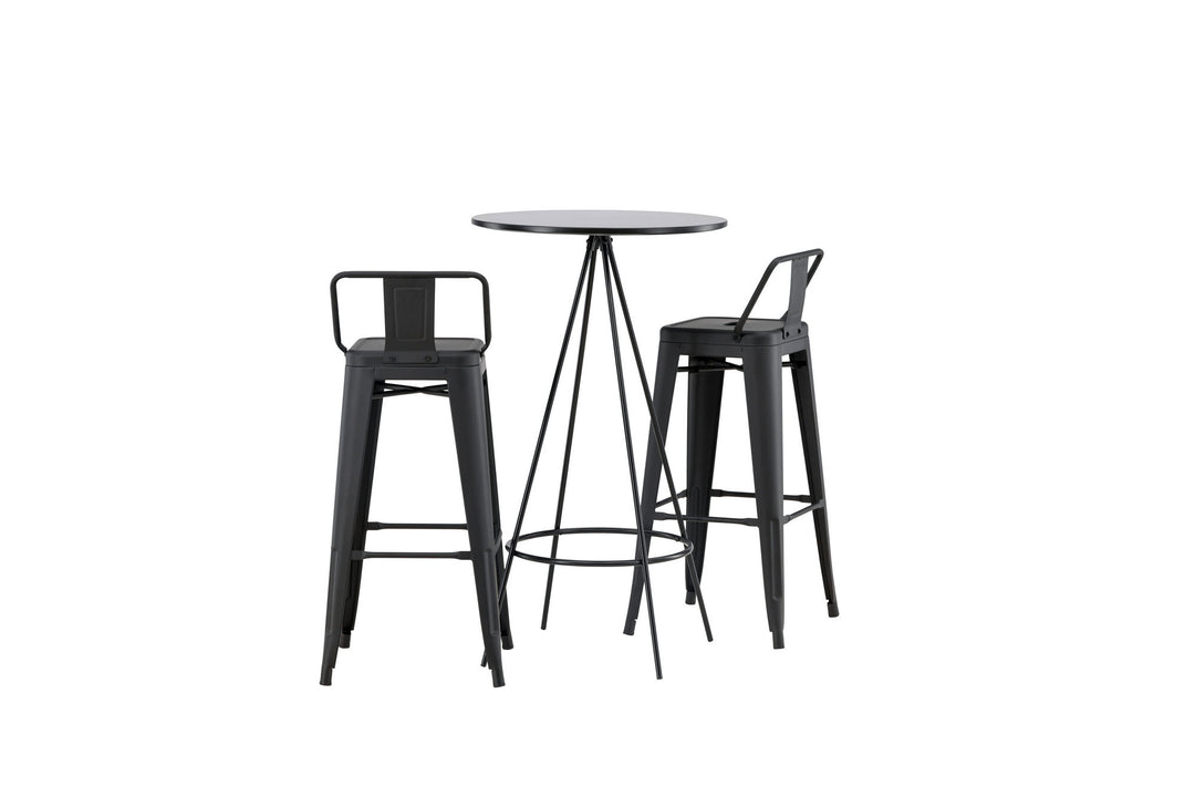 Venture Home Bistro Bar Table φ60 - Black / MDF with veneer +Tempe Flat Bar Chair - Matte black / Metal _2