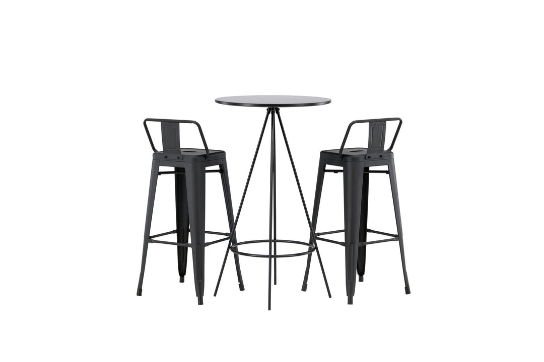 Venture Home Bistro Bar Table φ60 - Black / MDF with veneer +Tempe Flat Bar Chair - Matte black / Metal _2