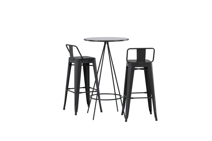 Venture Home Bistro Bar Table φ60 - Black / MDF with veneer +Tempe Flat Bar Chair - Matte black / Metal _2