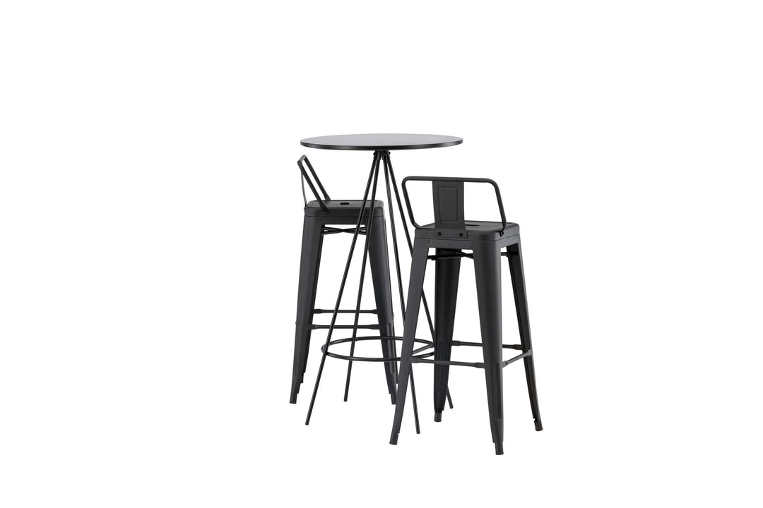 Venture Home Bistro Bar Table φ60 - Black / MDF with veneer +Tempe Flat Bar Chair - Matte black / Metal _2