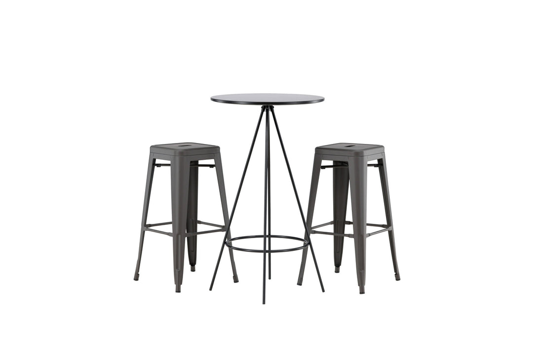 Venture Home Bistro Bar Table φ60 - Black / MDF with veneer +Tempe Bar Chair - Dark Grey / Metal _2