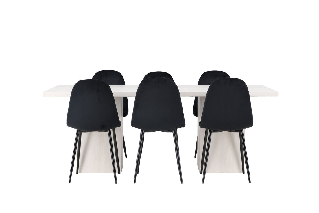 Venture Home Olga Dining Table 200*75 - White Wash +Polar Dining Chair - Black legs / Black Velvet _6