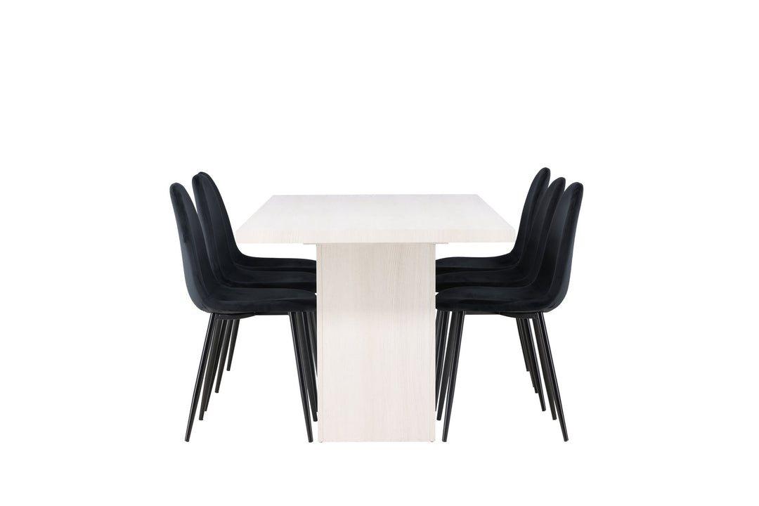 Venture Home Olga Dining Table 200*75 - White Wash +Polar Dining Chair - Black legs / Black Velvet _6