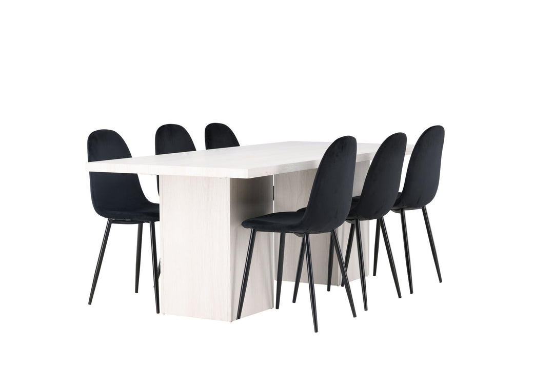 Venture Home Olga Dining Table 200*75 - White Wash +Polar Dining Chair - Black legs / Black Velvet _6