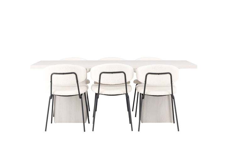 Venture Home Olga Dining Table 200*75 - White Wash +Chico Dining Chair - Black / White Boucle _6