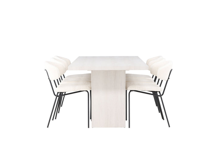 Venture Home Olga Dining Table 200*75 - White Wash +Chico Dining Chair - Black / White Boucle _6