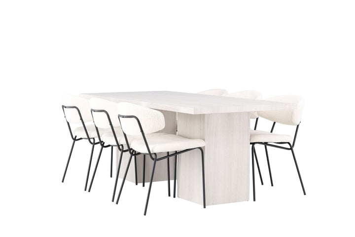Venture Home Olga Dining Table 200*75 - White Wash +Chico Dining Chair - Black / White Boucle _6