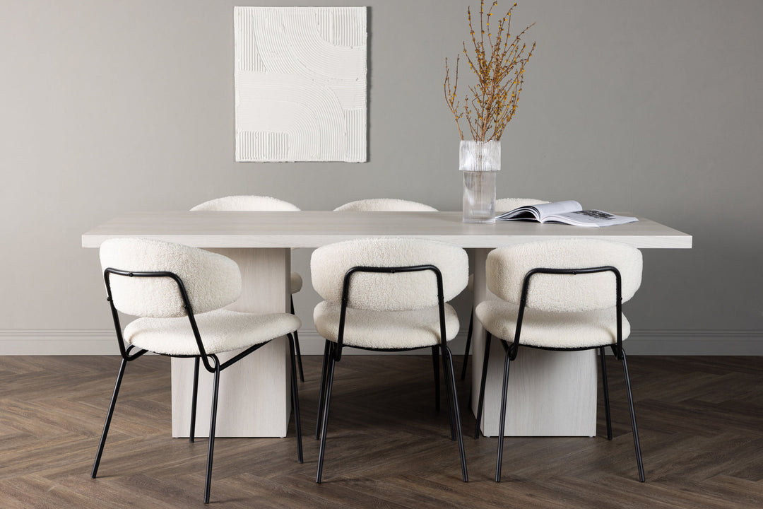 Venture Home Olga Dining Table 200*75 - White Wash +Chico Dining Chair - Black / White Boucle _6