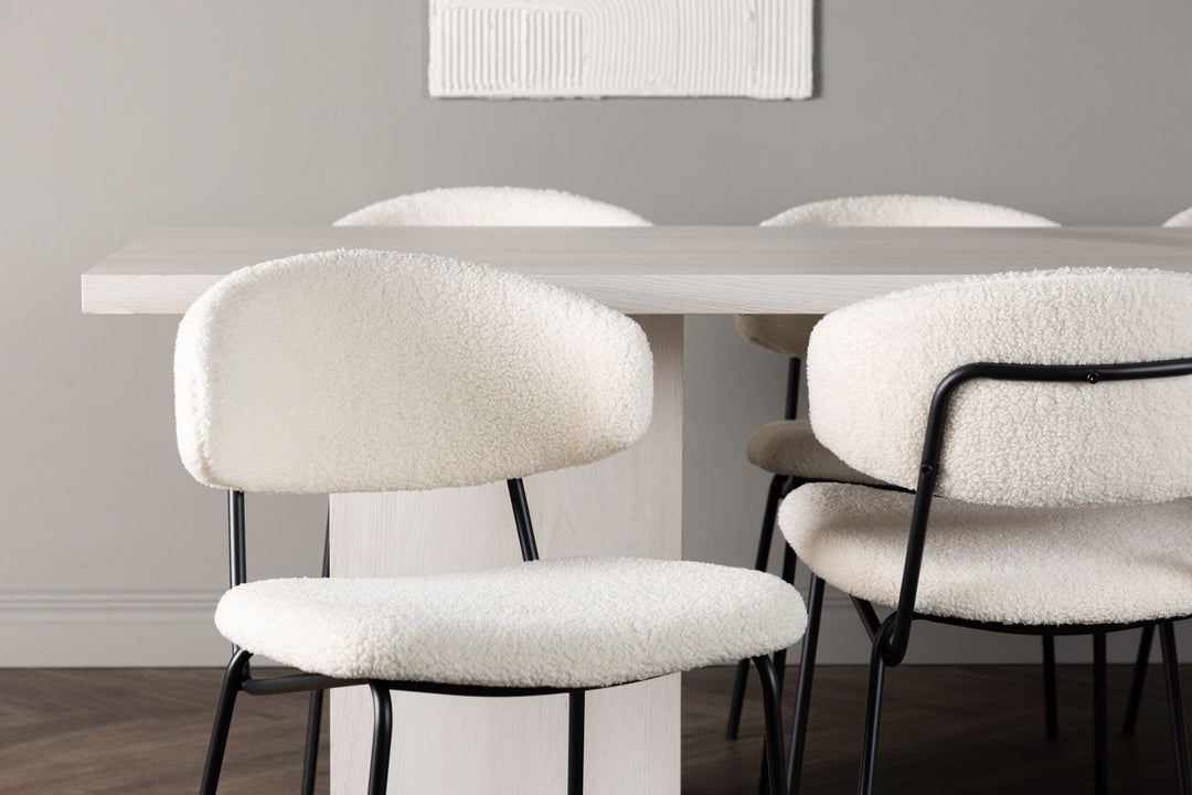 Venture Home Olga Dining Table 200*75 - White Wash +Chico Dining Chair - Black / White Boucle _6