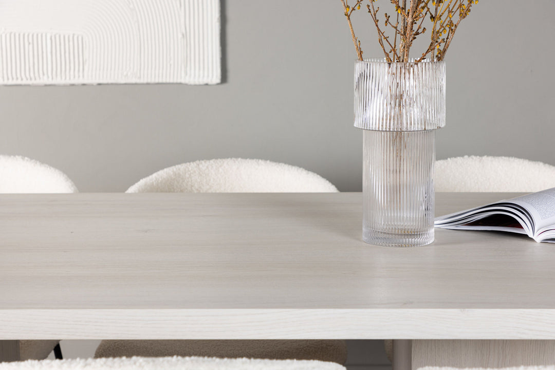 Venture Home Olga Dining Table 200*75 - White Wash +Chico Dining Chair - Black / White Boucle _6
