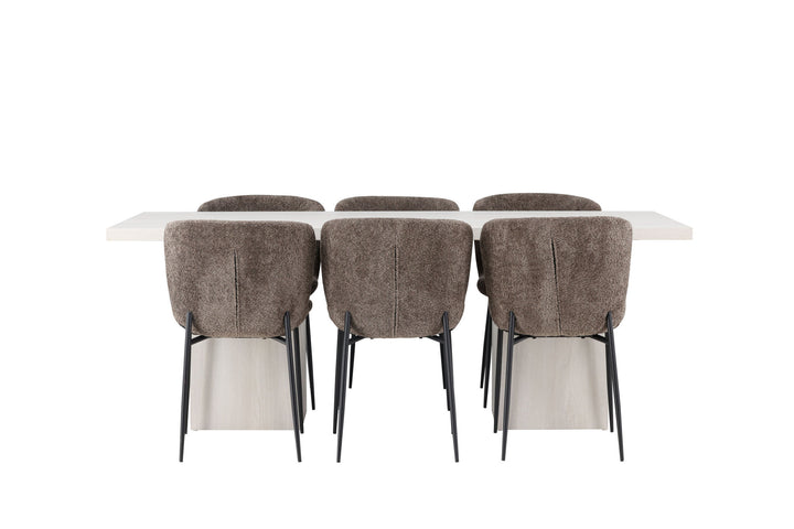 Venture Home Olga Dining Table 200*75 - White Wash +Modesto Dining Chair - Grey / Smoked Black Boucle _6