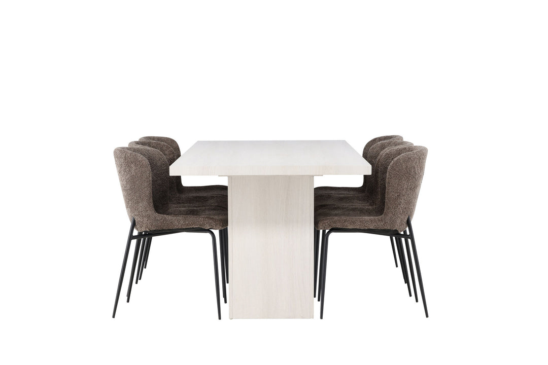 Venture Home Olga Dining Table 200*75 - White Wash +Modesto Dining Chair - Grey / Smoked Black Boucle _6