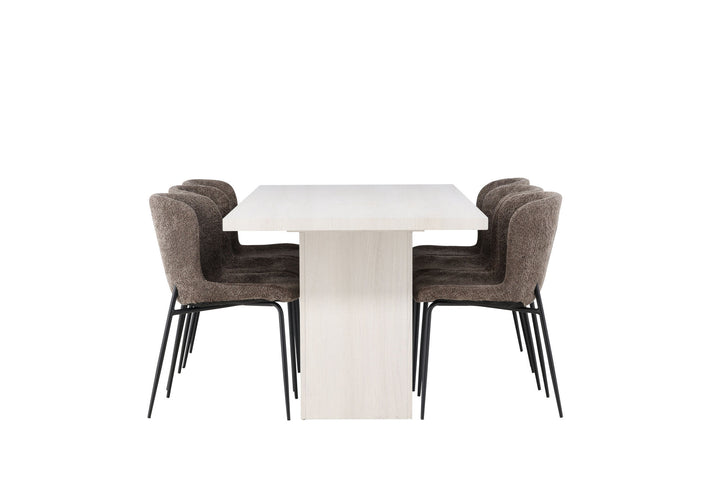 Venture Home Olga Dining Table 200*75 - White Wash +Modesto Dining Chair - Grey / Smoked Black Boucle _6