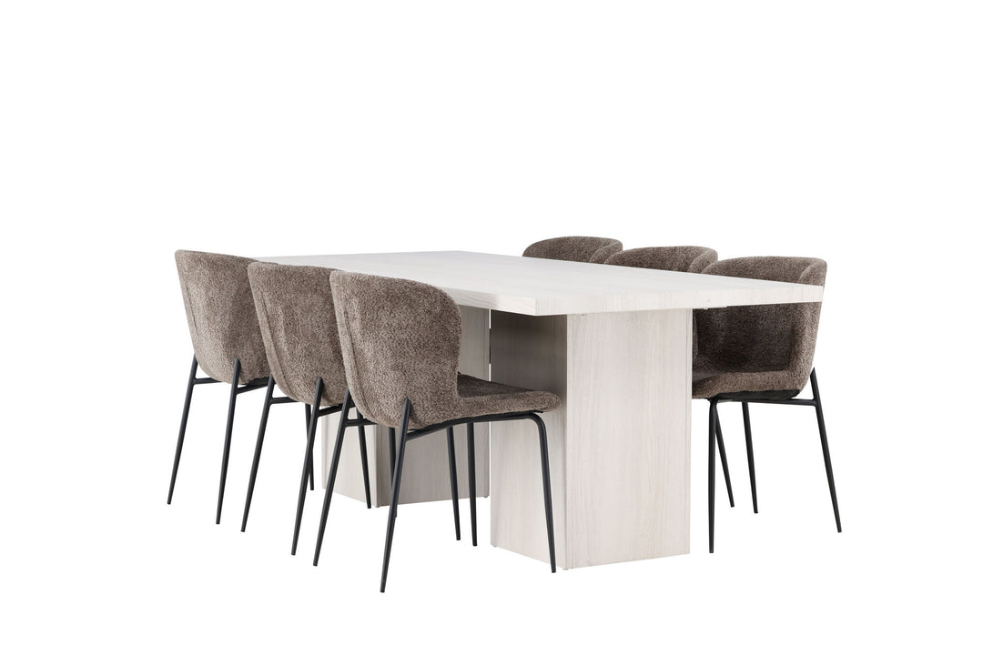Venture Home Olga Dining Table 200*75 - White Wash +Modesto Dining Chair - Grey / Smoked Black Boucle _6