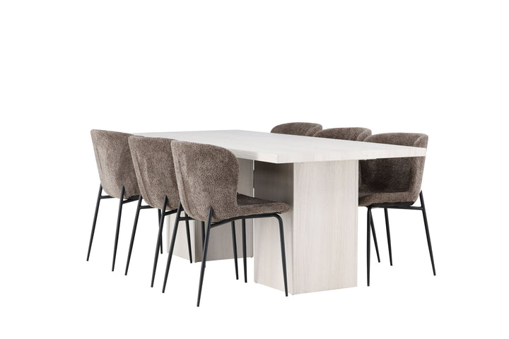 Venture Home Olga Dining Table 200*75 - White Wash +Modesto Dining Chair - Grey / Smoked Black Boucle _6