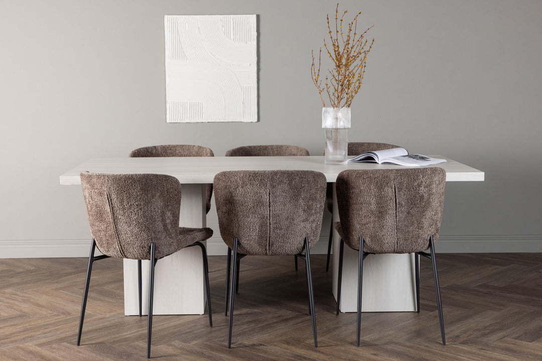 Venture Home Olga Dining Table 200*75 - White Wash +Modesto Dining Chair - Grey / Smoked Black Boucle _6