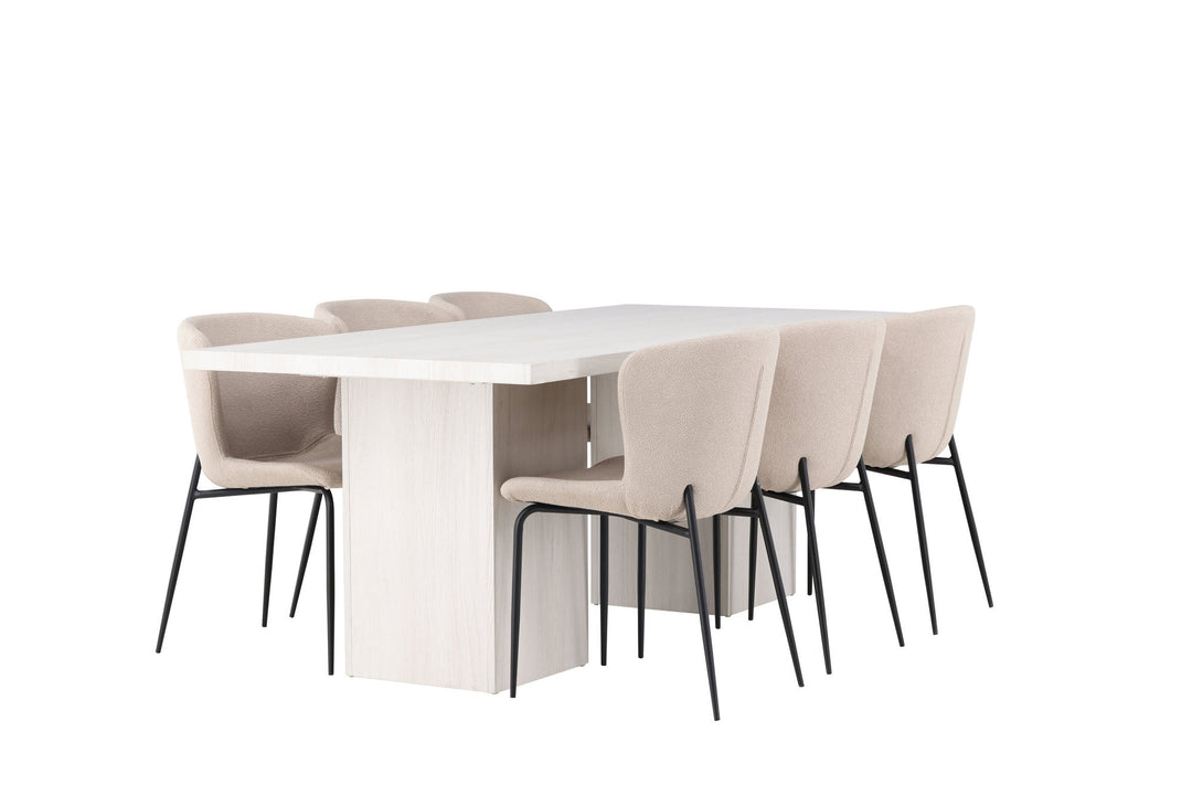 Venture Home Olga Dining Table 200*75 - White Wash +Modesto Dining Chair - Beige / Beige Boucle _6