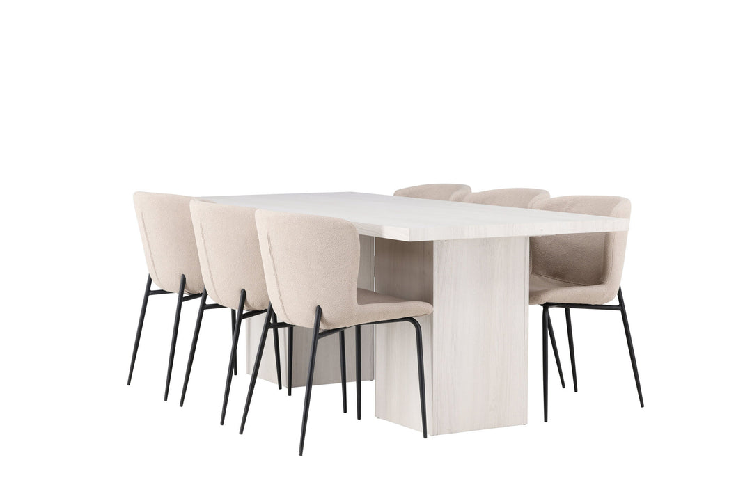 Venture Home Olga Dining Table 200*75 - White Wash +Modesto Dining Chair - Beige / Beige Boucle _6