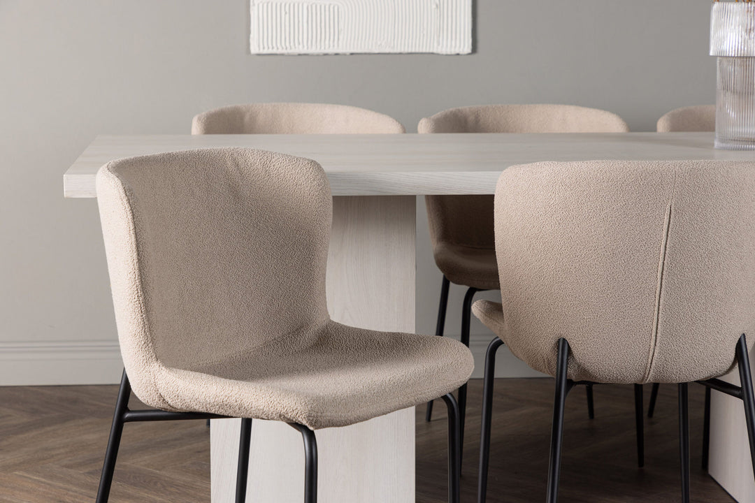 Venture Home Olga Dining Table 200*75 - White Wash +Modesto Dining Chair - Beige / Beige Boucle _6