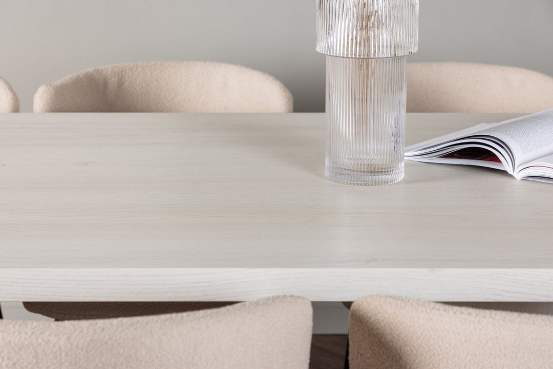 Venture Home Olga Dining Table 200*75 - White Wash +Modesto Dining Chair - Beige / Beige Boucle _6