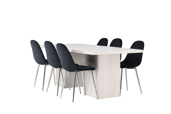 Venture Home Olga Dining Table 200*75 - White Wash +Polar Dining Chair - Black Velvet / Chrome _6