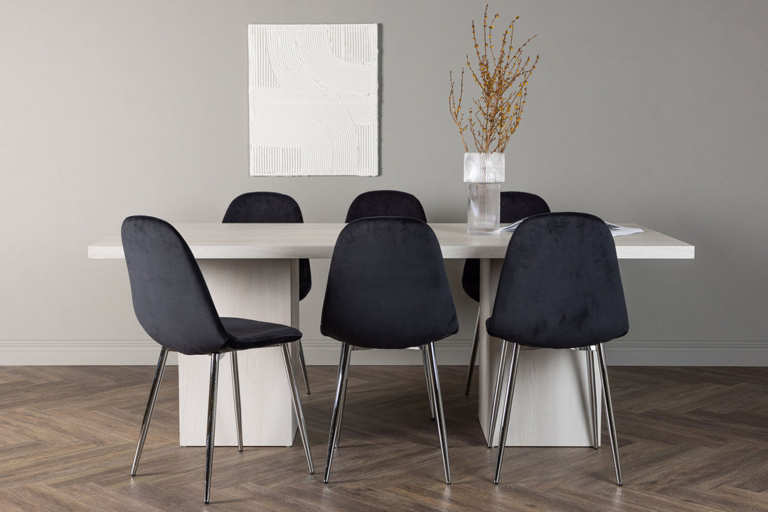 Venture Home Olga Dining Table 200*75 - White Wash +Polar Dining Chair - Black Velvet / Chrome _6