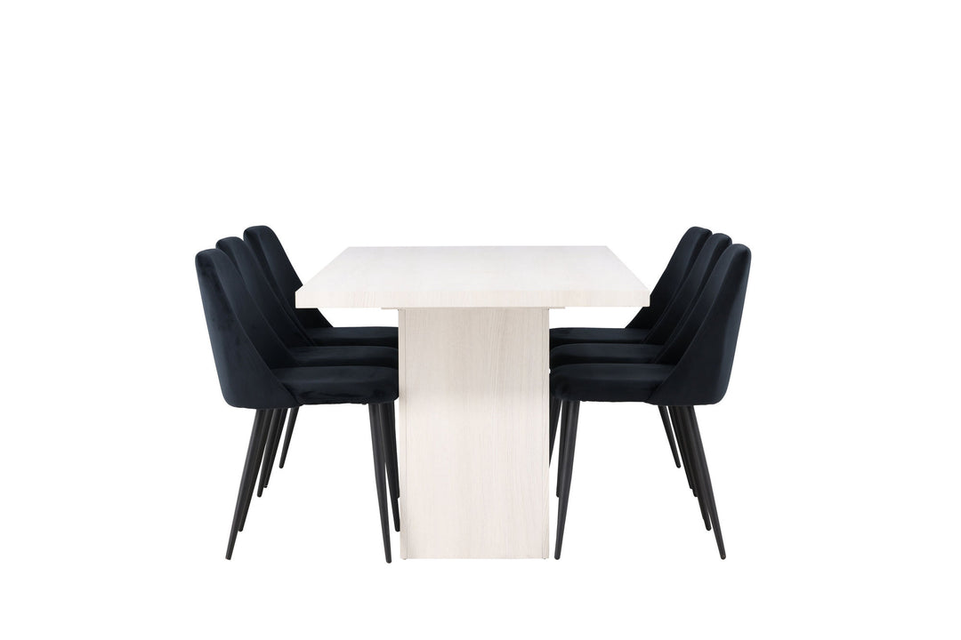 Venture Home Olga Dining Table 200*75 - White Wash +Night Dining Chair - Black / Black Velvet _6