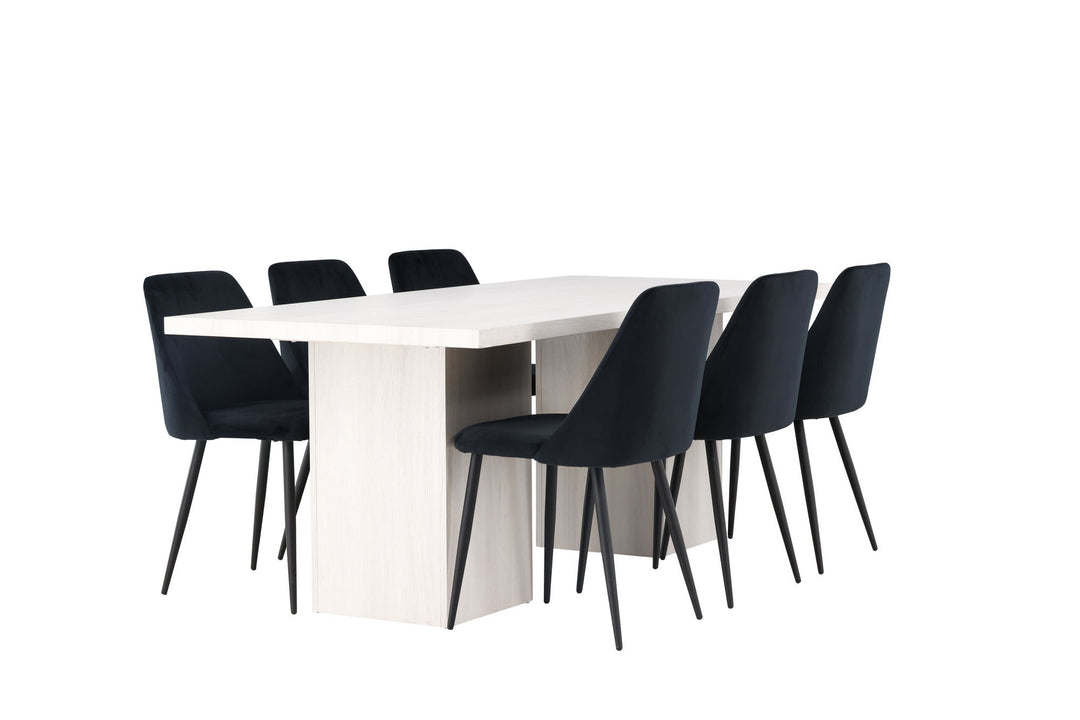 Venture Home Olga Dining Table 200*75 - White Wash +Night Dining Chair - Black / Black Velvet _6