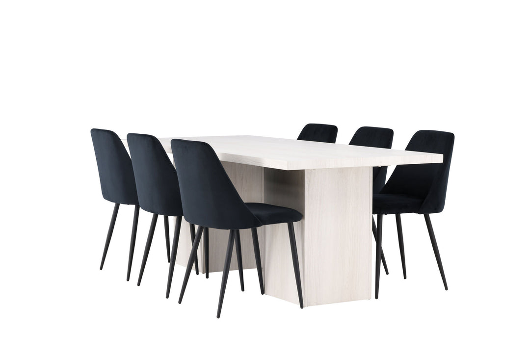 Venture Home Olga Dining Table 200*75 - White Wash +Night Dining Chair - Black / Black Velvet _6